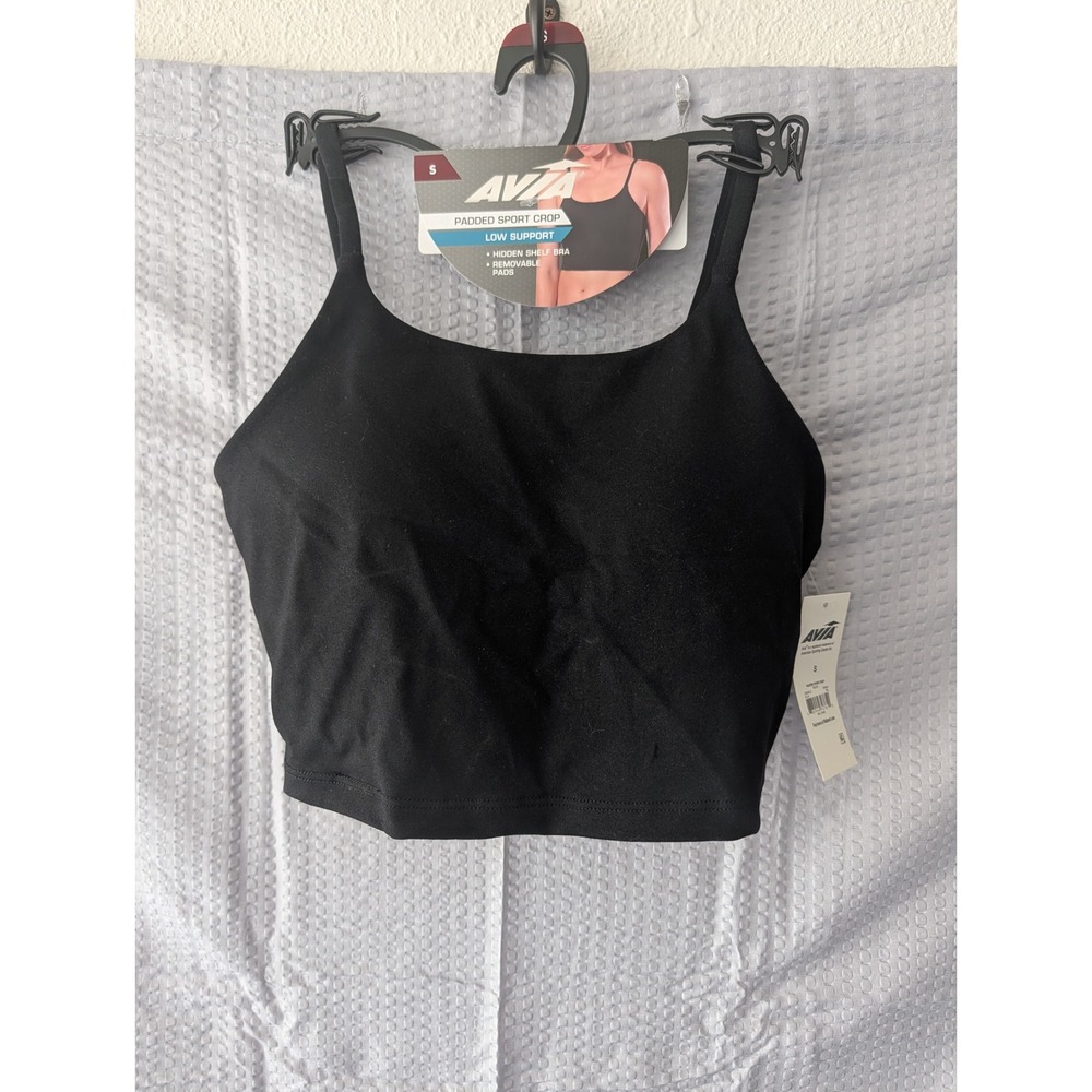 Avia Women Black Padded Sport Crop Low Support Shelf Bra Top Small NWT